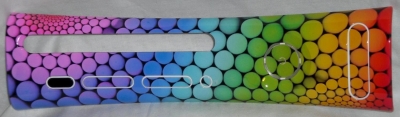 This is a custom printed faceplate with a fractal image of rainbow colored balls in a variety of sizes.